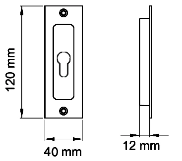 Technische Zeichnung [EZ1703Q PZ 71] Karcher Schiebetür-Fingermuschel "EZ1703Q" rechteckig (Profilzylinder)