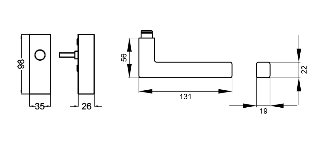 Technische Zeichnung [EF464 EARQ 71] Karcher Fenstergriff "Seattle" (eckig) (Edelstahl matt, verschließbar)