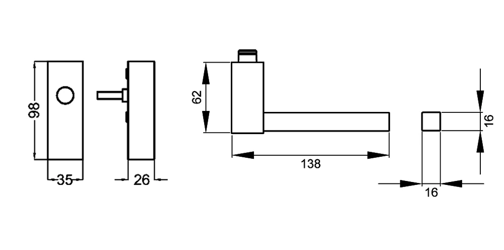Technische Zeichnung [EF474 EARQ 71] Karcher Fenstergriff "Portland" (eckig) (verschließbar)