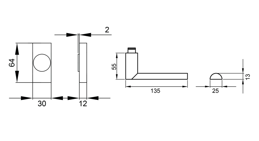 Technische Zeichnung [EF514Q 71] Karcher Fenstergriff "London" (eckig) - Oberfläche: Edelstahl matt, Fensterfunktion: Drehkipp (Drehkipp)