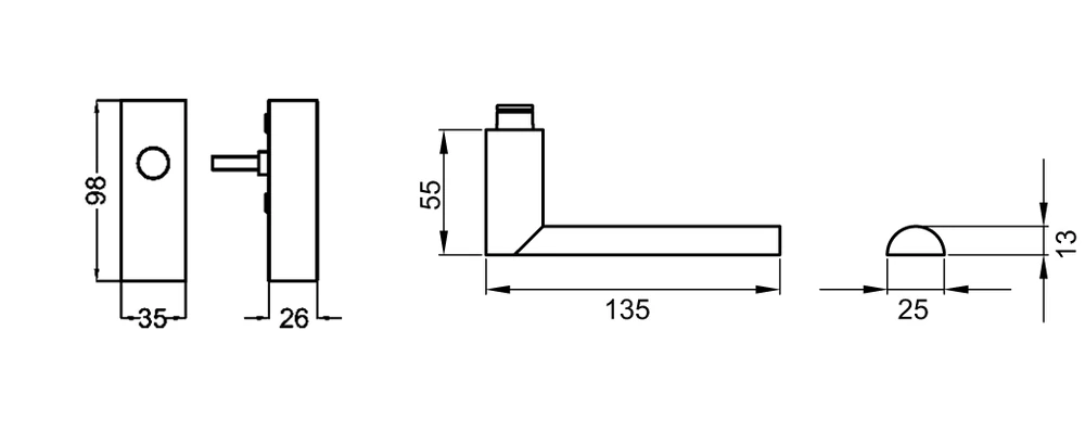 Technische Zeichnung [EF514 EARQ 71] Karcher Fenstergriff "London" (eckig) (verschließbar)