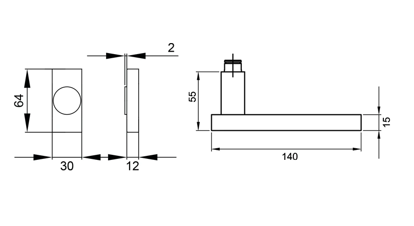 Technische Zeichnung [EF524Q 71] Karcher Fenstergriff "Milano" (eckig) - Oberfläche: Edelstahl matt, Fensterfunktion: Drehkipp (Drehkipp)