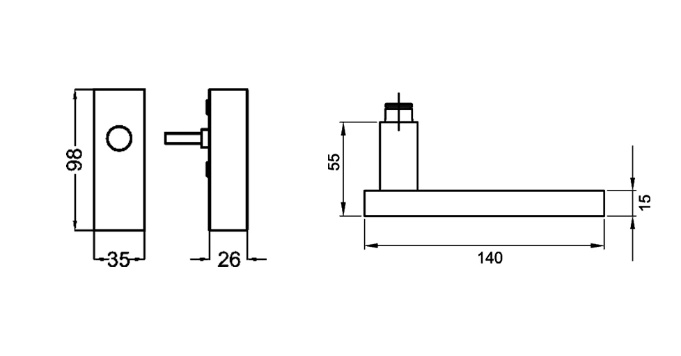 Technische Zeichnung [EF524 EARQ 71] Karcher Fenstergriff "Milano" (eckig) (verschließbar)