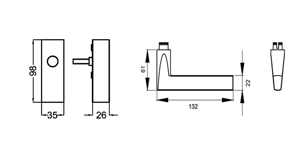 Technische Zeichnung [EF544 EARQ 71] Karcher Fenstergriff "Montana" (eckig) (Edelstahl matt, verschließbar)