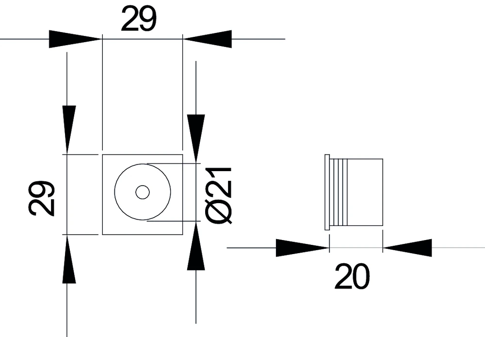 Technische Zeichnung [EZ1705Q 71] Karcher Schiebetür-Fingermuschel "EZ1705Q" quadratisch (Edelstahl matt)