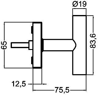 Technische Zeichnung [EFT284 83] Karcher Fenstergriff "Rhodos" (T-Form) (Kosmos Schwarz)