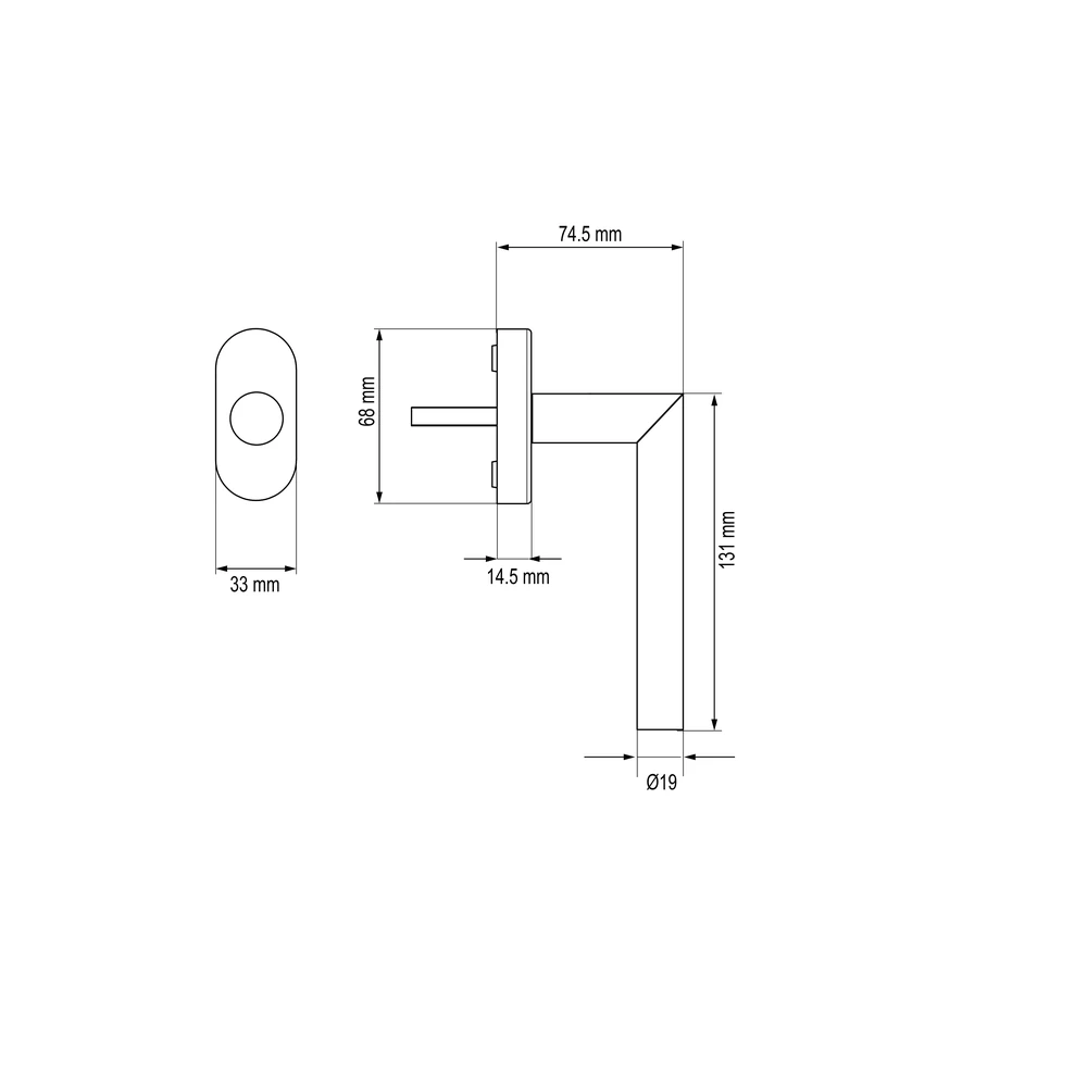 Technische Zeichnung [EF3004 71 35/38] Karcher Fenstergriff "Slim style EF3004" (35/38 mm)