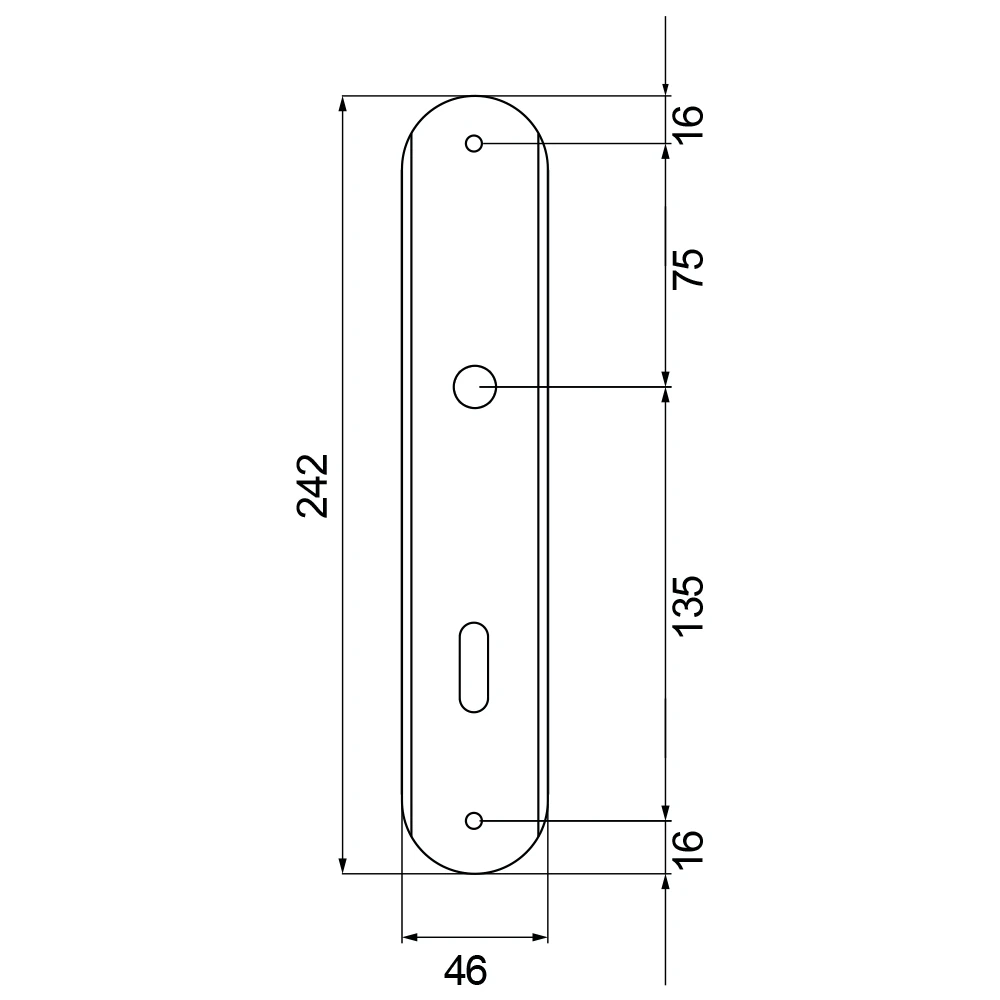 Technische Zeichnung [RL BB72 65] Karcher Renovierungslangschild-Garnitur "RL" (Chrom / Edelstahl matt, Buntbart (Lochabstand 72 mm))