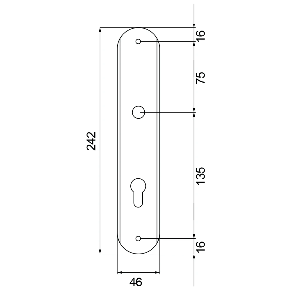 Technische Zeichnung [RL PZ72 65] Karcher Renovierungslangschild-Garnitur "RL" (Chrom / Edelstahl matt, Profilzylinder (Lochabstand 72 mm))
