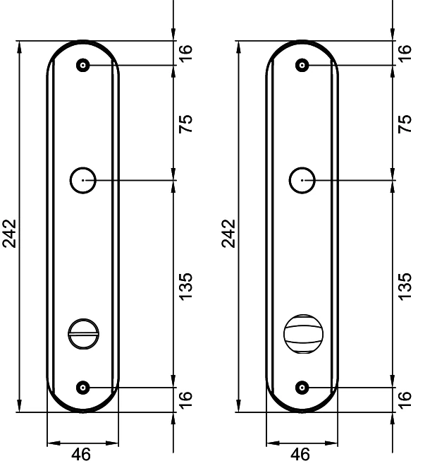 Technische Zeichnung [DRL BAD90 60] Karcher Renovierungslangschild-Garnitur "DRL" (Nickelmatt, Bad (Lochabstand 90 mm))