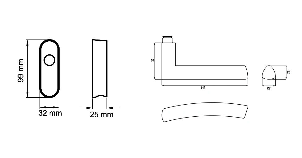 Technische Zeichnung [EF564L EAR 71] Karcher Fenstergriff "Madrid" (verschließbar, DIN links)