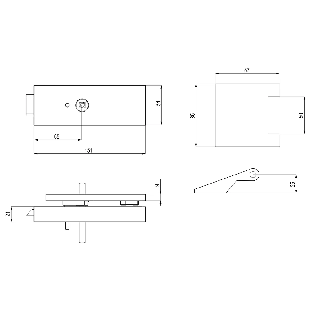 Technische Zeichnung [EGS 660QR S9 83] Karcher Glastürschloss "Edge" EGS660Q Privacy (DIN links/rechts) (Kosmos Schwarz, DIN rechts)