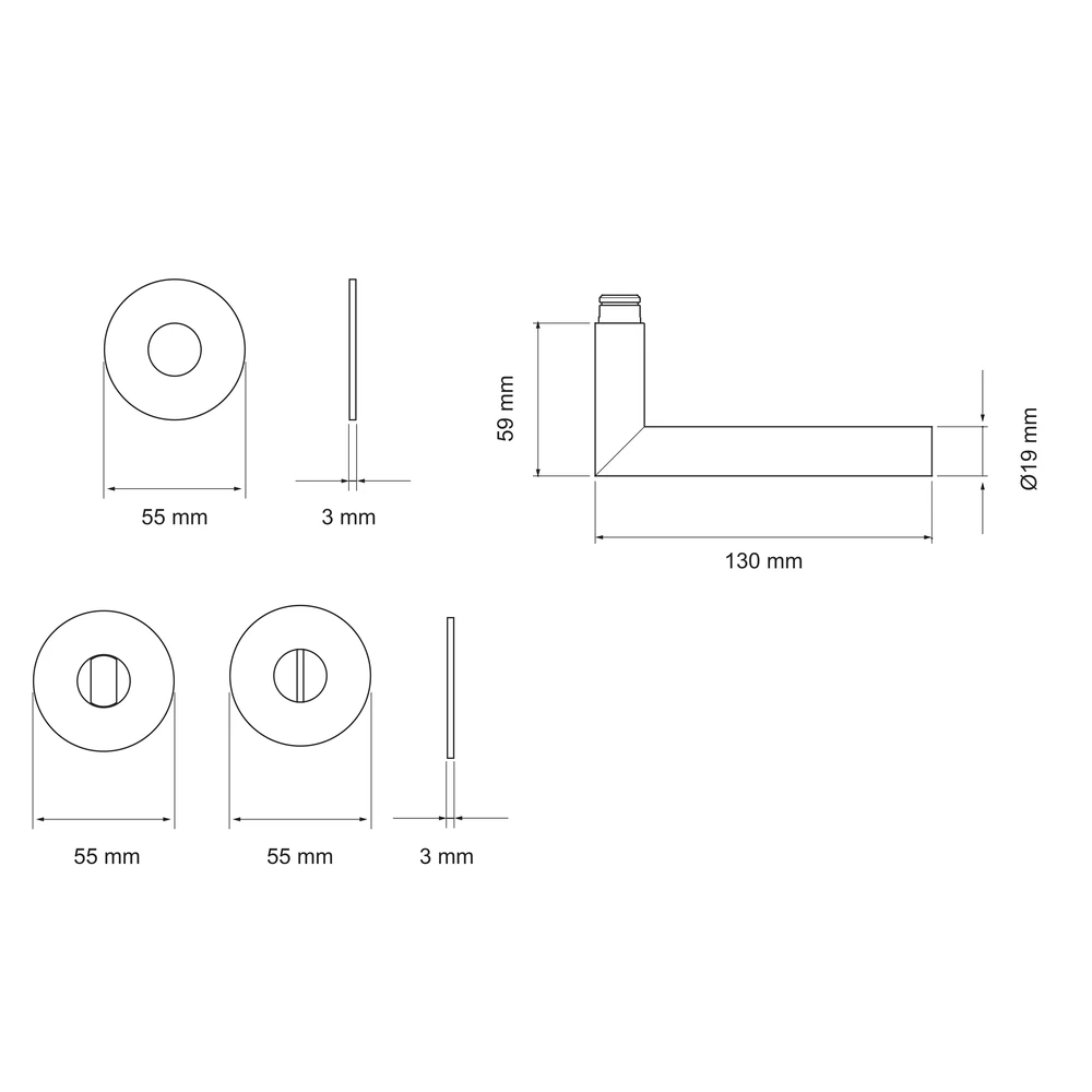 Technische Zeichnung [E900 BAD 71] Karcher Türgriff-Garnitur E900 (Edelstahl) (Bad/WC)
