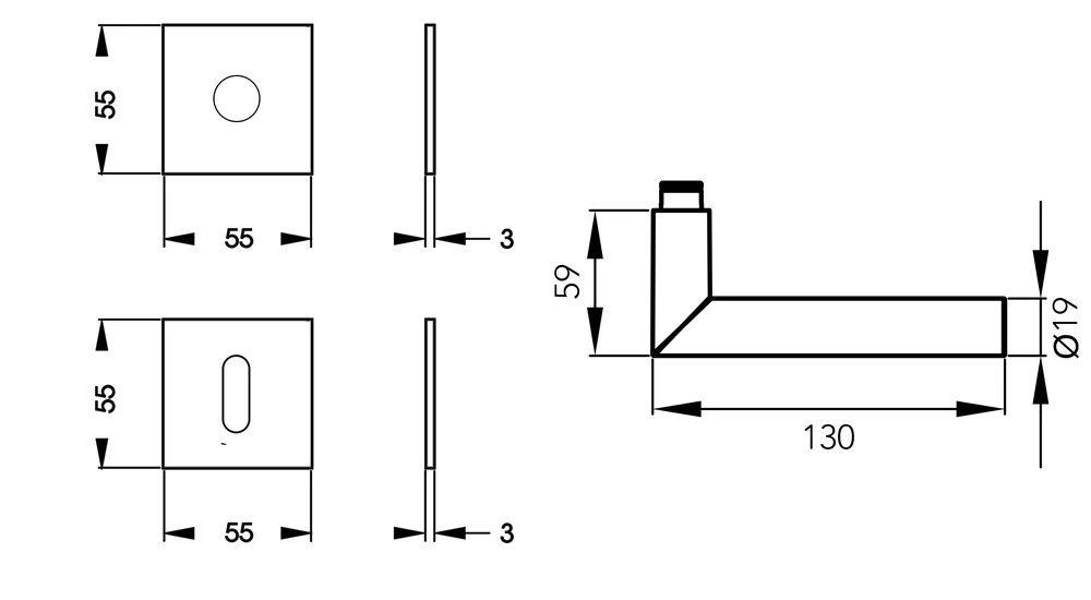 Technische Zeichnung [E900Q BB0 71] Karcher Türgriff-Garnitur E900Q (Edelstahl) (Buntbart)