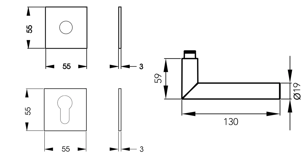Technische Zeichnung [E900Q PZ0 71] Karcher Türgriff-Garnitur E900Q (Edelstahl) (Profilzylinder)
