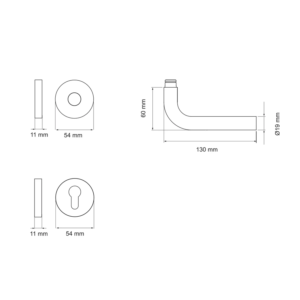 Technische Zeichnung [E100B PZ0 71] Karcher Türgriff-Garnitur E100 (Edelstahl) (PZ0, Profilzylinder)