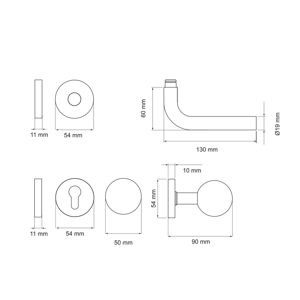 Technische Zeichnung [E100B WGR 71] Karcher Türgriff-Garnitur E100 (Edelstahl) (WGR, Wechselgarnitur)