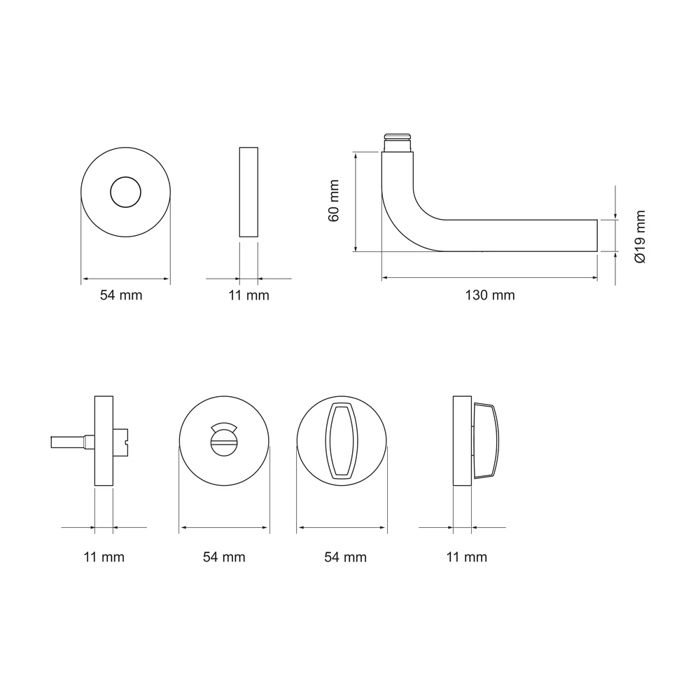 Technische Zeichnung [E100E BAD 71] Karcher Türgriff-Garnitur E100E (Edelstahl)