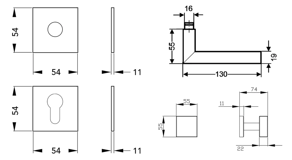 Technische Zeichnung [E800Q WGL 71] Karcher Türgriff-Garnitur E800 (Edelstahl) (WGL, Wechselgarnitur)