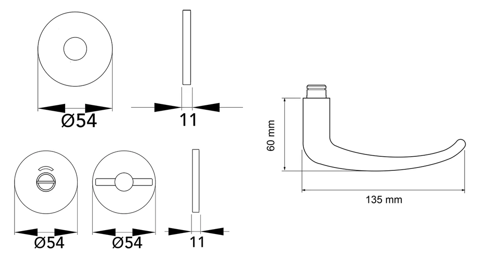 Technische Zeichnung [E522B BAD 71] Karcher Türgriff-Garnitur E522 (Edelstahl) (Bad mit Knebelstange)