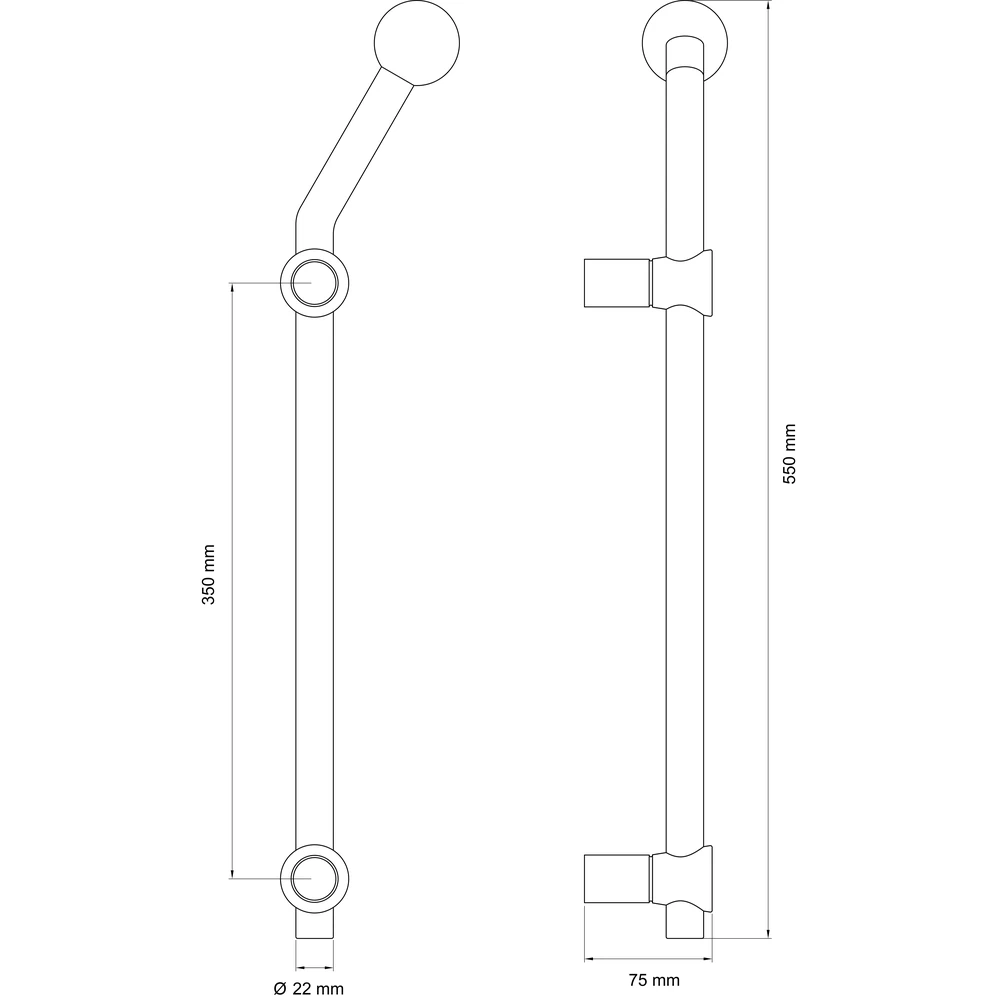 Technische Zeichnung [ES21 350 71 R] Karcher Stoßgriff ES21 (Edelstahl) (Rechts)