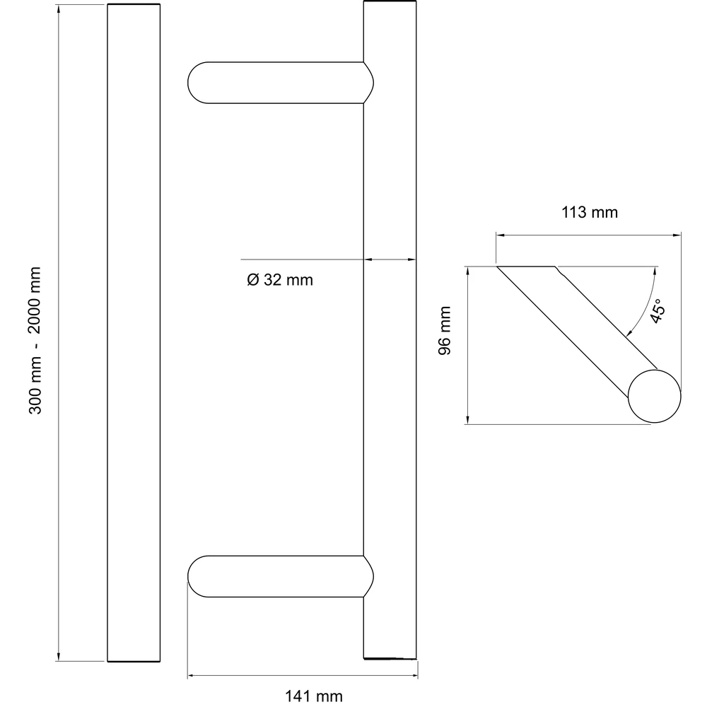Technische Zeichnung [ES3G 800 71] Karcher Stoßgriff ES3 ES3G (Edelstahl) (Edelstahl matt, 800 mm)