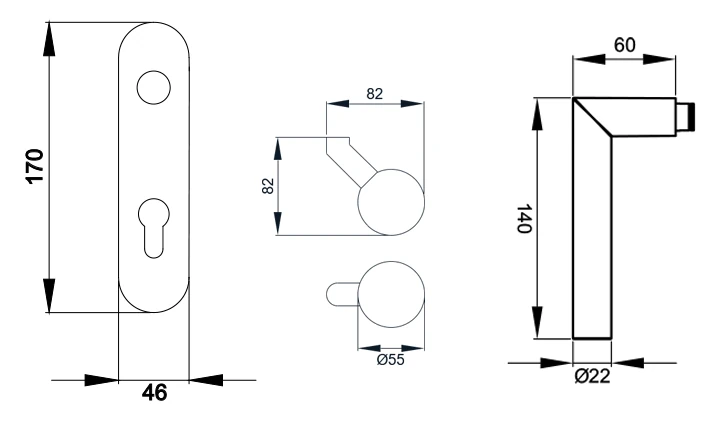 Technische Zeichnung [EKS/FS 18V WGL72 71] Karcher Türgriff-Garnitur Rhodos XL EKS/FS (Edelstahl) (WGL72, Wechselgarnitur)