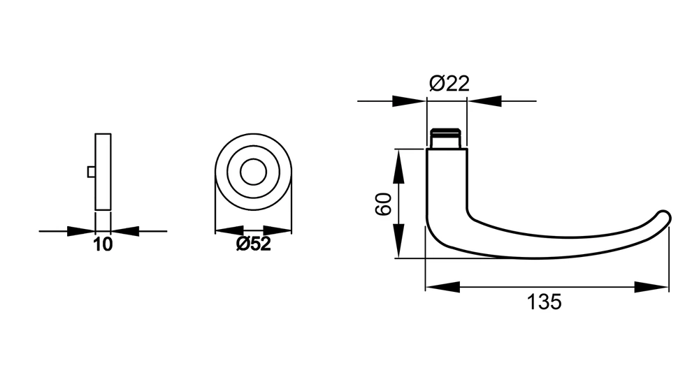 Technische Zeichnung [ER/EN 22 0S 71] Karcher Türgriff-Garnitur Elba ER/EN (Edelstahl) - Verriegelung: Ohne Schlüsselrosette (Ohne Schlüsselrosette)