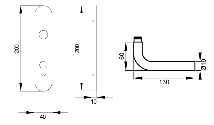 Technische Zeichnung [EL25A PZ072 71] Karcher Türgriff-Garnitur Malta EL25A (Edelstahl) (Profilzylinder)