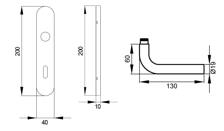 Technische Zeichnung [EL25A BB072 71] Karcher Türgriff-Garnitur Malta EL25A (Edelstahl) (Buntbart)