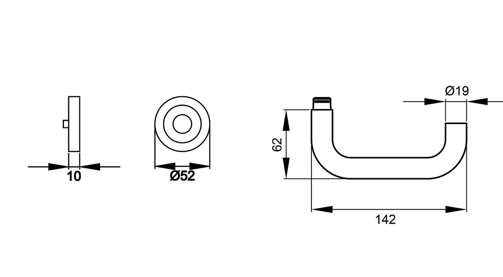 Technische Zeichnung [ER/EN 27 0S 71] Karcher Türgriff-Garnitur Kreta ER/EN (Edelstahl) - Verriegelung: Ohne Schlüsselrosette (Ohne Schlüsselrosette)
