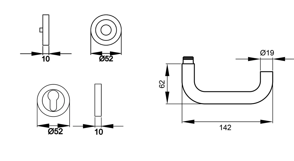 Technische Zeichnung [ER/EN 27 PZ 71] Karcher Türgriff-Garnitur Kreta ER/EN (Edelstahl) (Profilzylinder)
