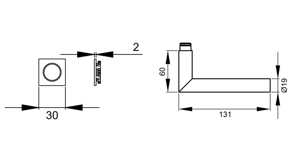 Technische Zeichnung [ER28QM 0S 71] Karcher Türgriff-Garnitur Rhodos ER28QM (Edelstahl) - Oberfläche: Edelstahl matt, Verriegelung: Ohne Schlüsselrosette (Edelstahl matt, Ohne Schlüsselrosette)