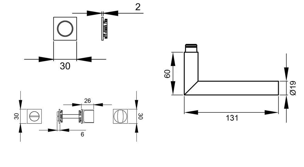 Technische Zeichnung [ER28QM BAD 84] Karcher Türgriff-Garnitur Rhodos ER28QM (Edelstahl) (Polaris Weiß, Bad/WC)