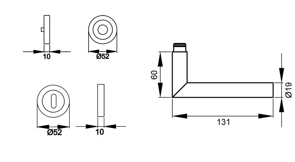Technische Zeichnung [ER28S BB0 71] Karcher Türgriff-Garnitur Rhodos ER28S (Edelstahl) (Buntbart)