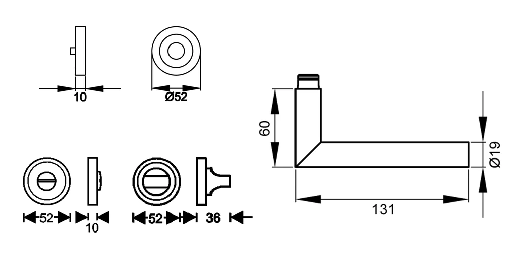 Technische Zeichnung [ER28S BAD 71] Karcher Türgriff-Garnitur Rhodos ER28S (Edelstahl) (Bad/WC)
