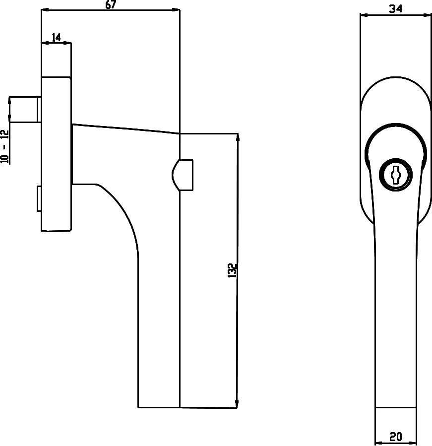 Technische Zeichnung [EF284AB 71] Karcher Fenstergriff Rhodos (Edelstahl)