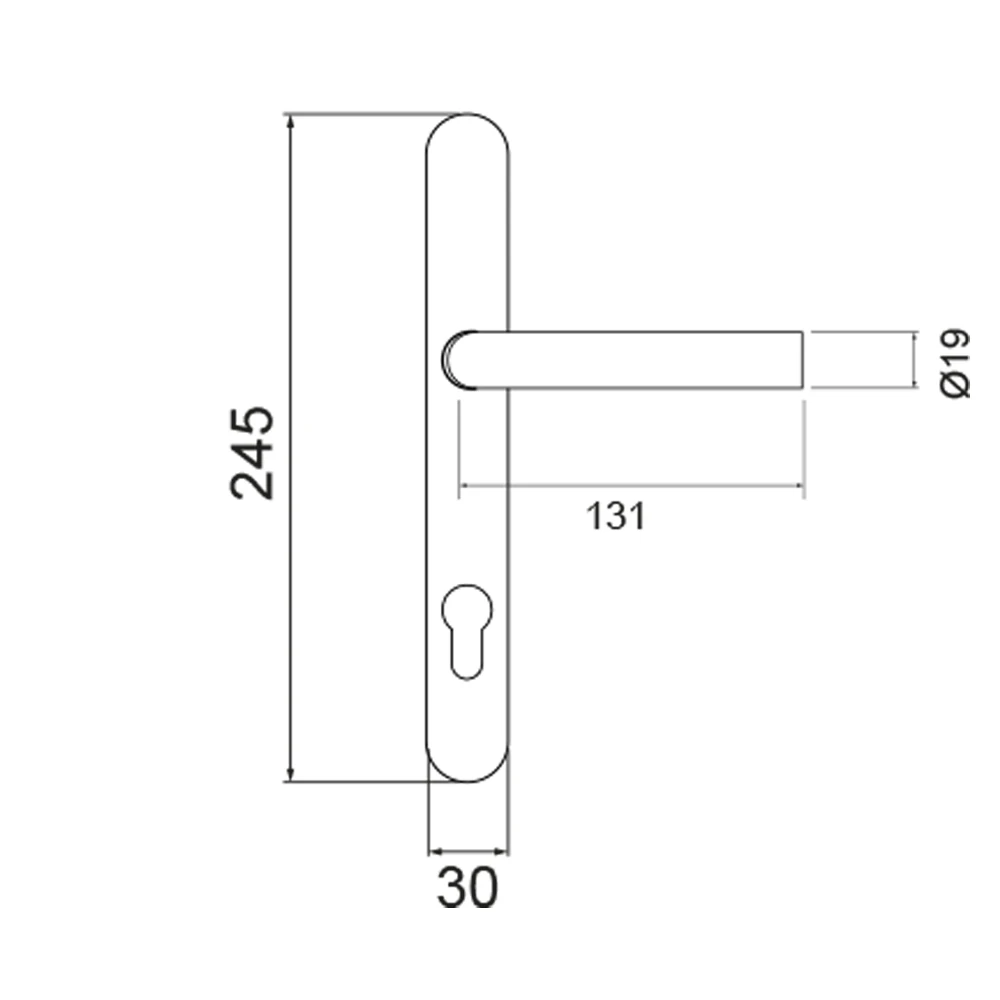 Technische Zeichnung [ELRM28A PZ092 71] Karcher Schmalrahmenschild Rhodos ELRM28A (Edelstahl) (Edelstahl matt, PZ092, Profilzylinder)
