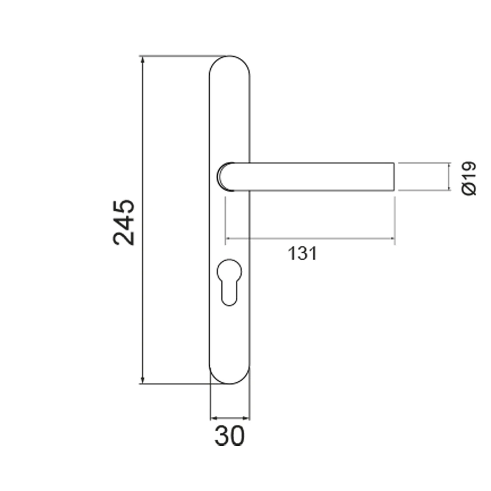Technische Zeichnung [ELRM28A PZ072 83] Karcher Schmalrahmenschild Rhodos ELRM28A (Edelstahl) (Kosmos Schwarz, PZ072, Profilzylinder)