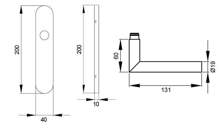 Technische Zeichnung [EL28A UN0 71] Karcher Türgriff-Garnitur Rhodos EL28A (Edelstahl) (UN0, ungelocht)