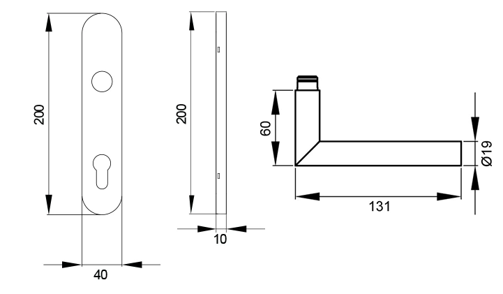 Technische Zeichnung [EL28A PZ092 71] Karcher Türgriff-Garnitur Rhodos EL28A (Edelstahl) (PZ092, Profilzylinder)
