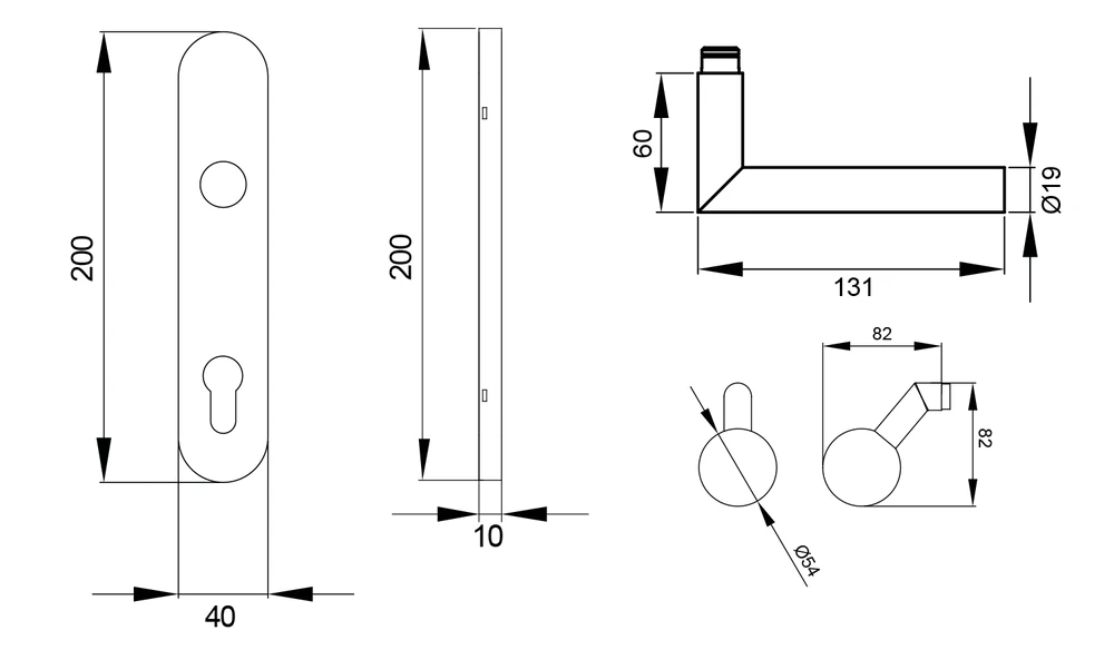 Technische Zeichnung [EL28A WGL92 71] Karcher Türgriff-Garnitur Rhodos EL28A (Edelstahl) (WGL92, Wechselgarnitur)