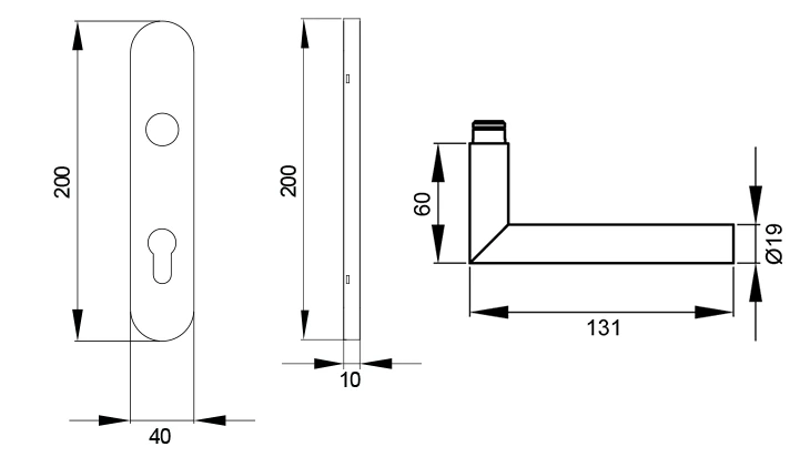Technische Zeichnung [EL/FS 28 PZ072 71] Karcher Türgriff-Garnitur Rhodos EL/FS (Edelstahl) - Variante: 28, Modell: PZ072, Ausführung: Profilzylinder (PZ072, Profilzylinder)