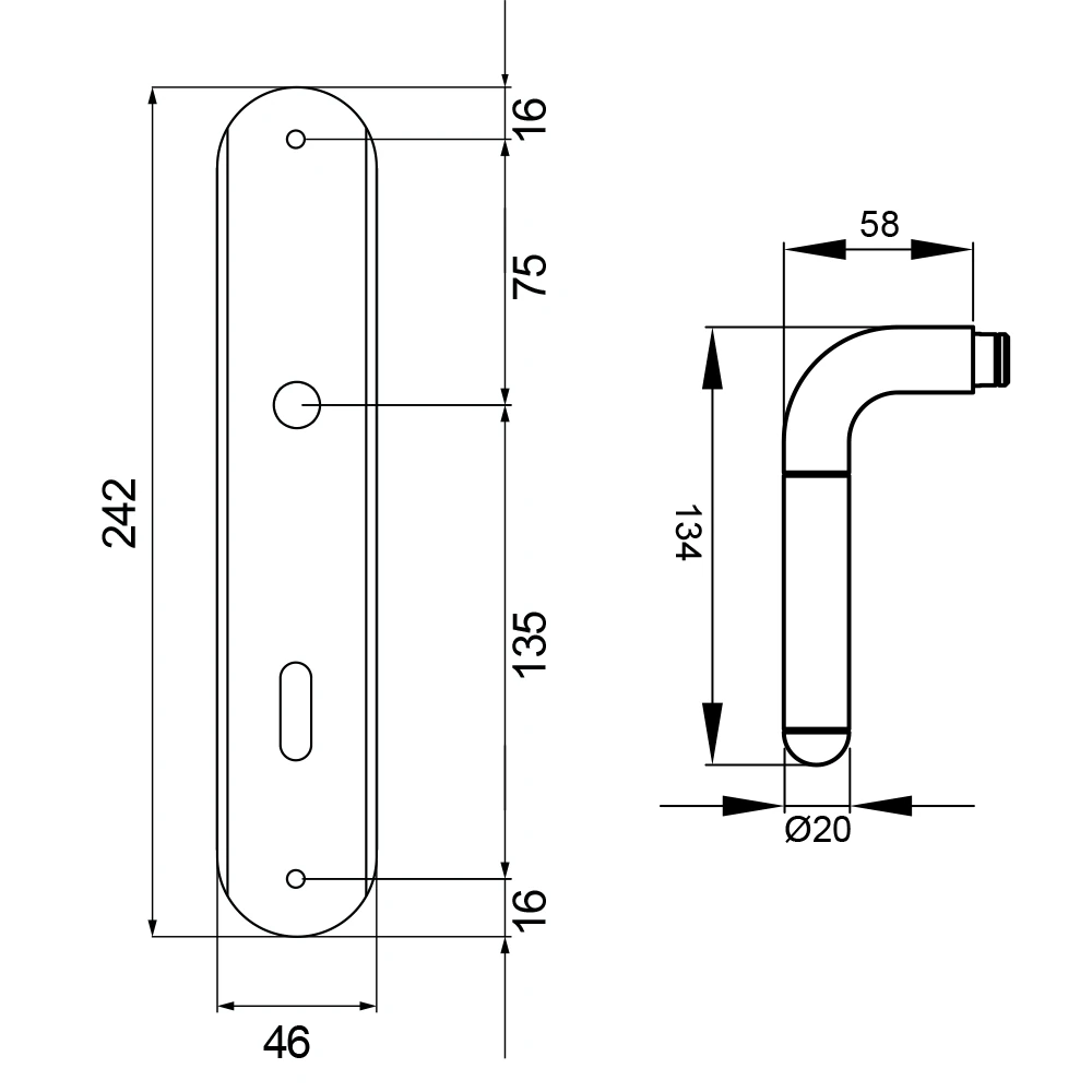 Technische Zeichnung [RL35 BB072 65] Karcher Türgriff-Garnitur Lignano Steel RL35 (Edelstahl) (BB072, Buntbart)