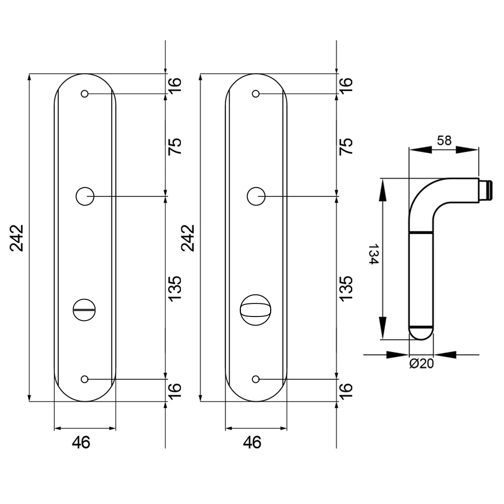 Technische Zeichnung [RL35 BAD78 65] Karcher Türgriff-Garnitur Lignano Steel RL35 (Edelstahl) (BAD78, Bad)