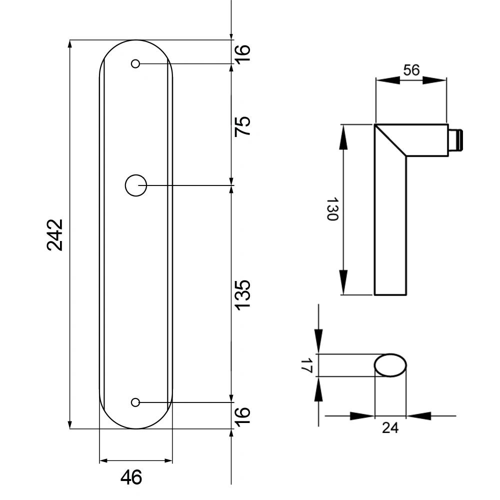 Technische Zeichnung [RL37 UN0 60] Karcher Türgriff-Garnitur Verona RL37 (Edelstahl) (UN0, ungelocht)