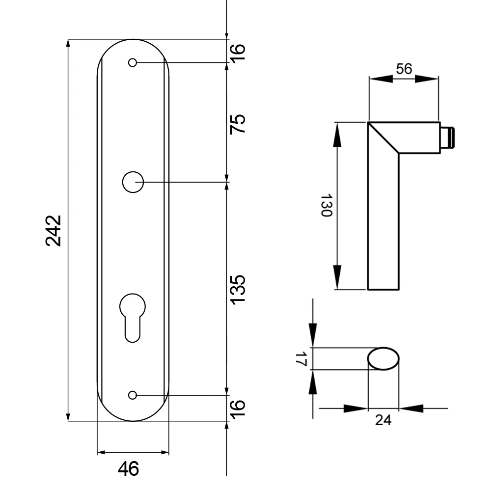 Technische Zeichnung [RL37 PZ072 60] Karcher Türgriff-Garnitur Verona RL37 (Edelstahl) (PZ072, Profilzylinder)