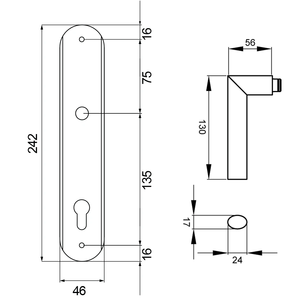 Technische Zeichnung [RL37 PZ092 60] Karcher Türgriff-Garnitur Verona RL37 (Edelstahl) (PZ092, Profilzylinder)