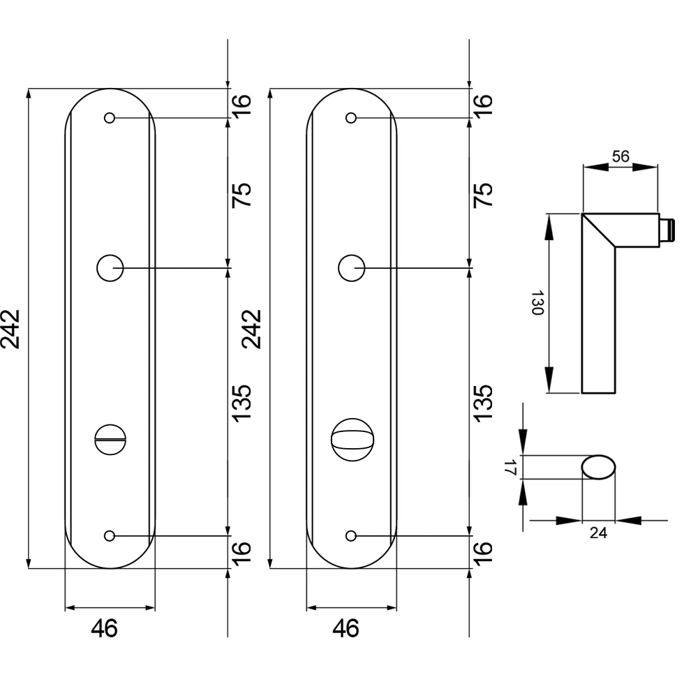 Technische Zeichnung [RL37 BAD78 60] Karcher Türgriff-Garnitur Verona RL37 (Edelstahl) (BAD78, Bad)