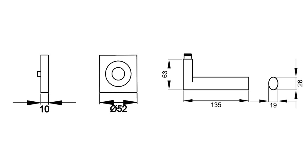 Technische Zeichnung [ER45QLS 0S 71] Karcher Türgriff-Garnitur Madeira - Leder schwarz ER45QLS (Edelstahl) - Verriegelung: Ohne Schlüsselrosette (Ohne Schlüsselrosette)